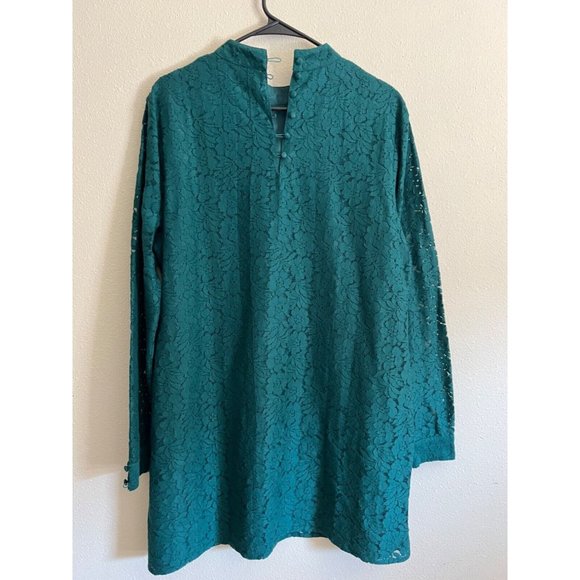 ASOS Sheath Dress 14 Green Cotton Lace Long Sleeve Washable Stretch NEW NWT - Picture 5 of 12